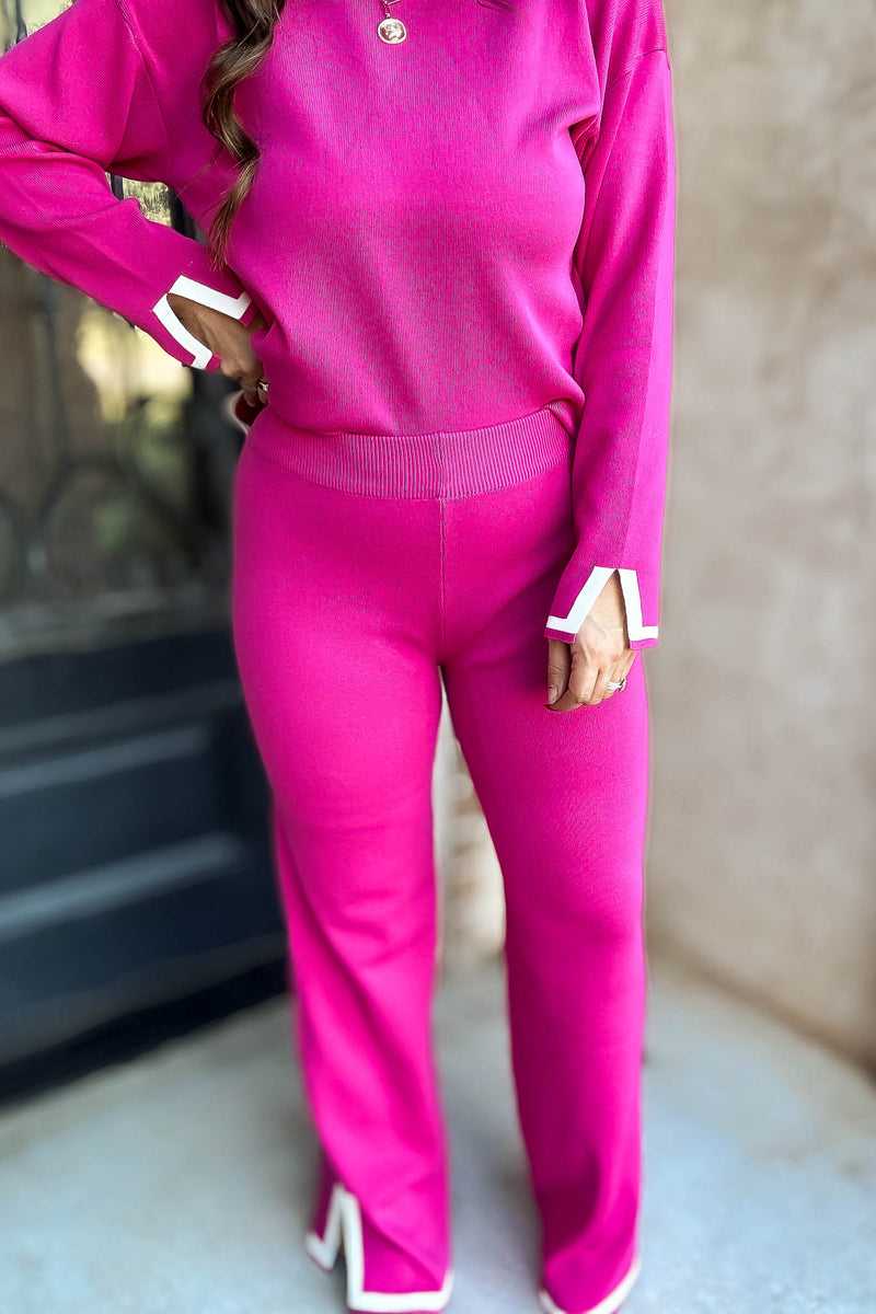 Fuchsia Contrast Detail Sweater Pants