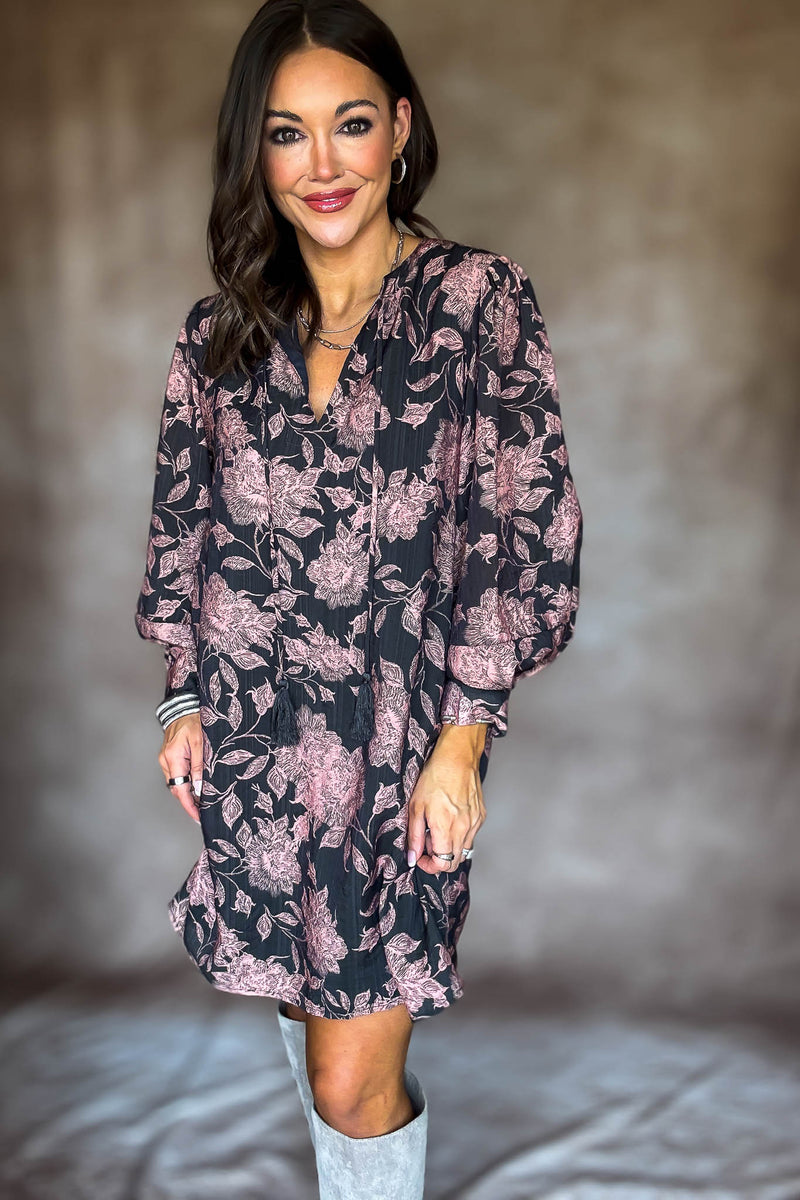 Front Tassel Tie Floral Peasant Dress