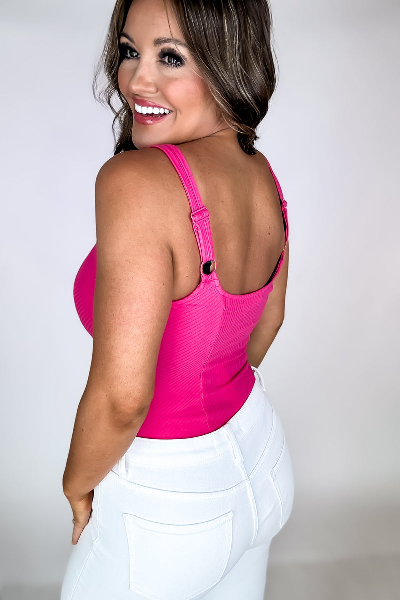 Late Nights Hot Pink Front Hook And Eye Bodysuit