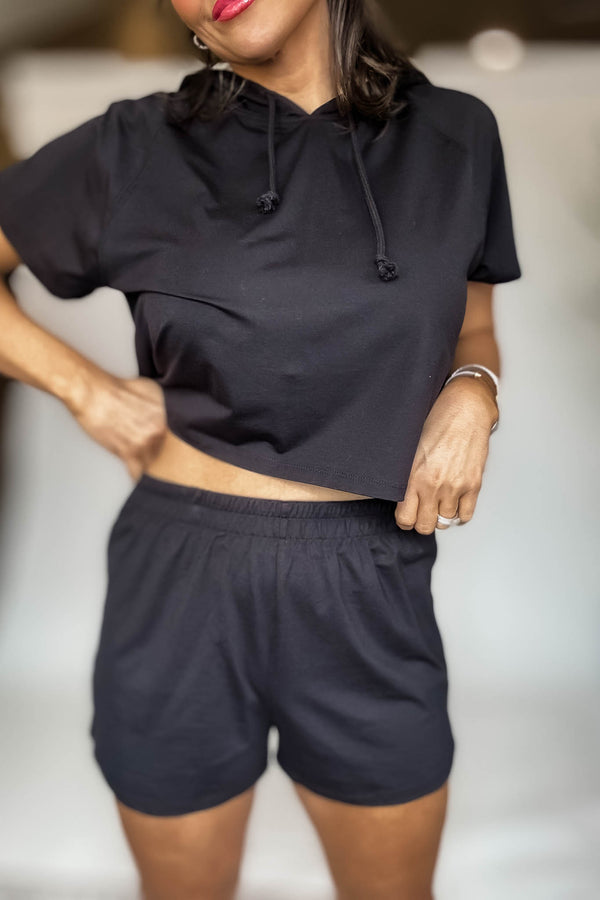 Air Essentials Black Foldover Waist Mini Lounge Shorts