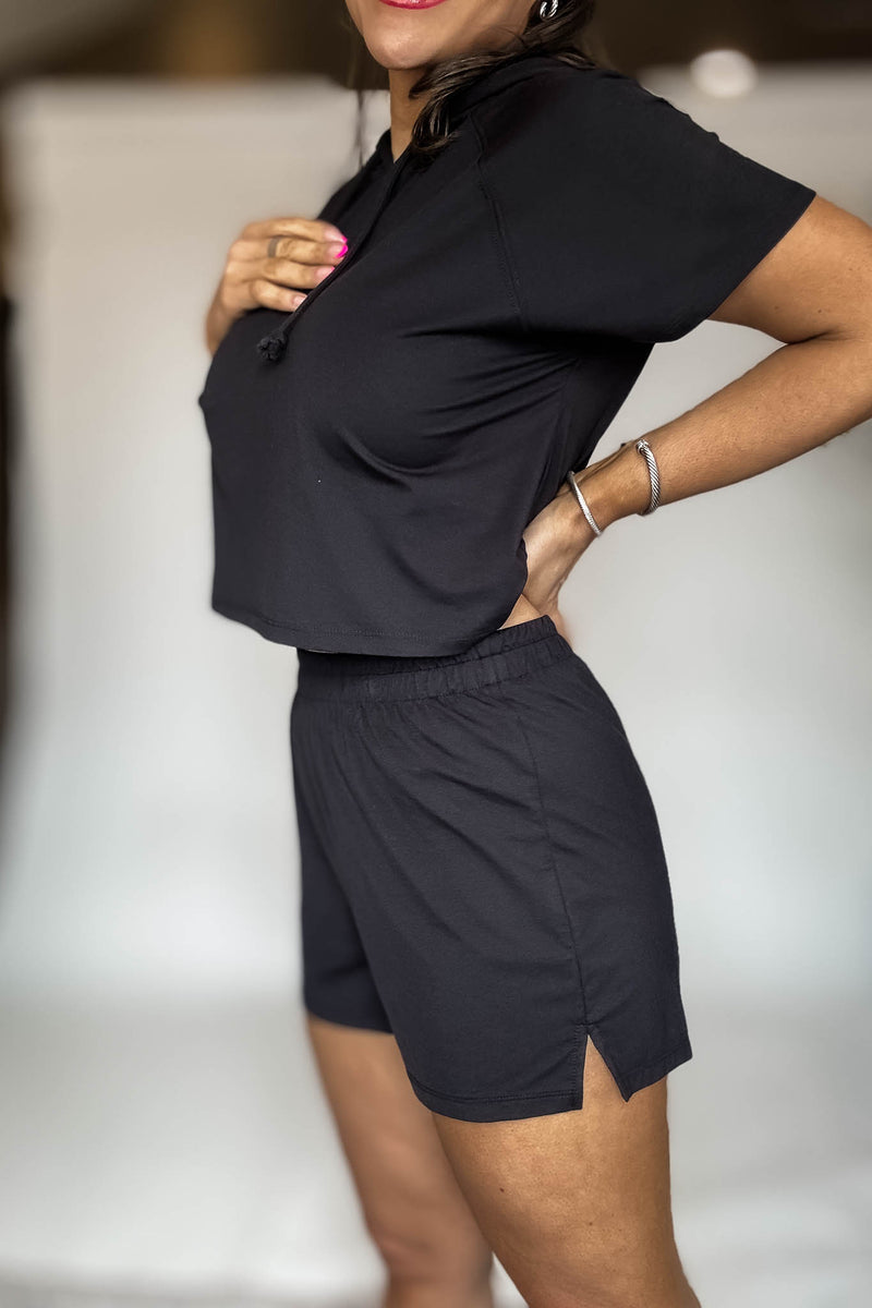 Air Essentials Black Foldover Waist Mini Lounge Shorts