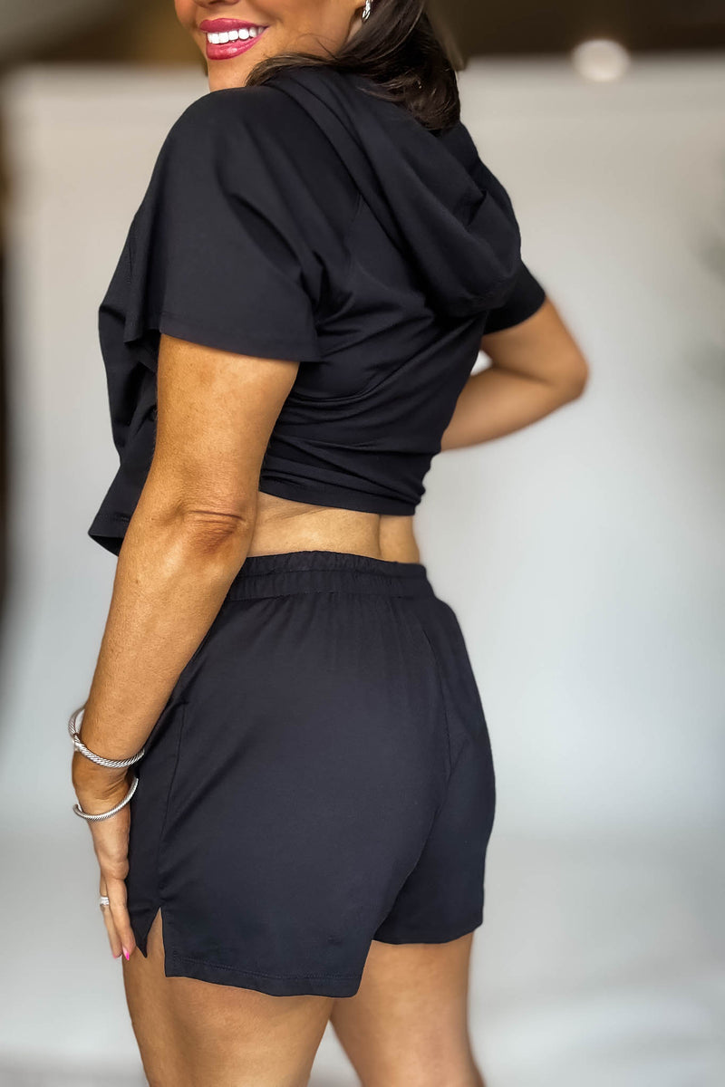 Air Essentials Black Foldover Waist Mini Lounge Shorts
