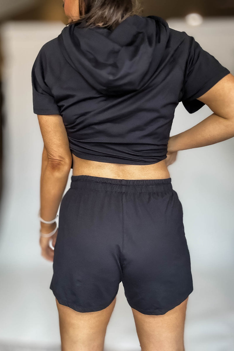 Air Essentials Black Foldover Waist Mini Lounge Shorts