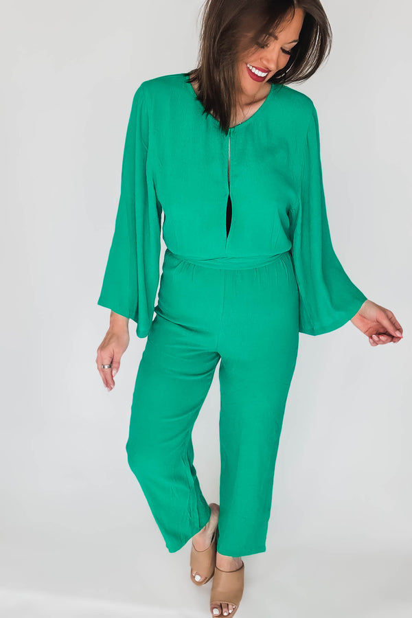 Olivaceous Emerald Kimono Sleeve Jumpsuit
