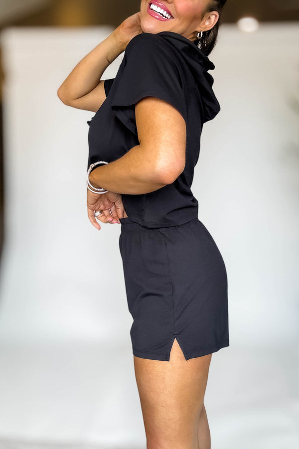 Air Essentials Black Foldover Waist Mini Lounge Shorts