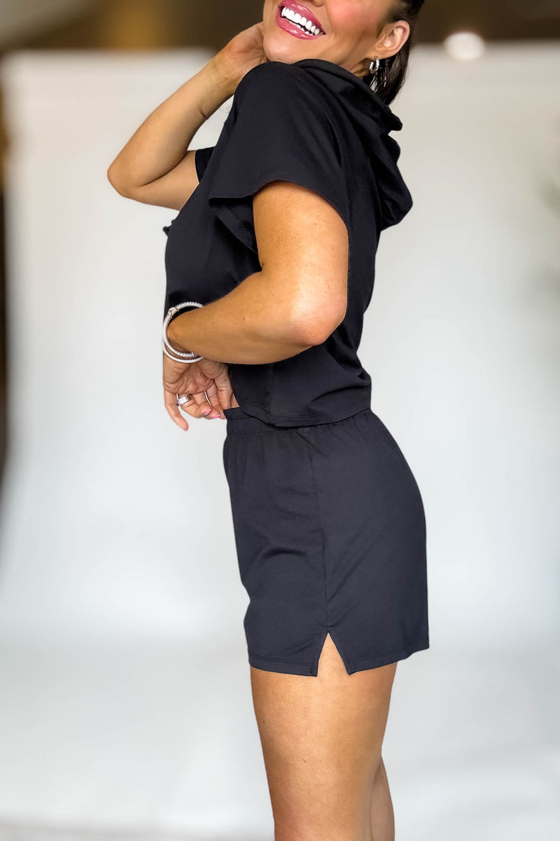 Air Essentials Black Foldover Waist Mini Lounge Shorts