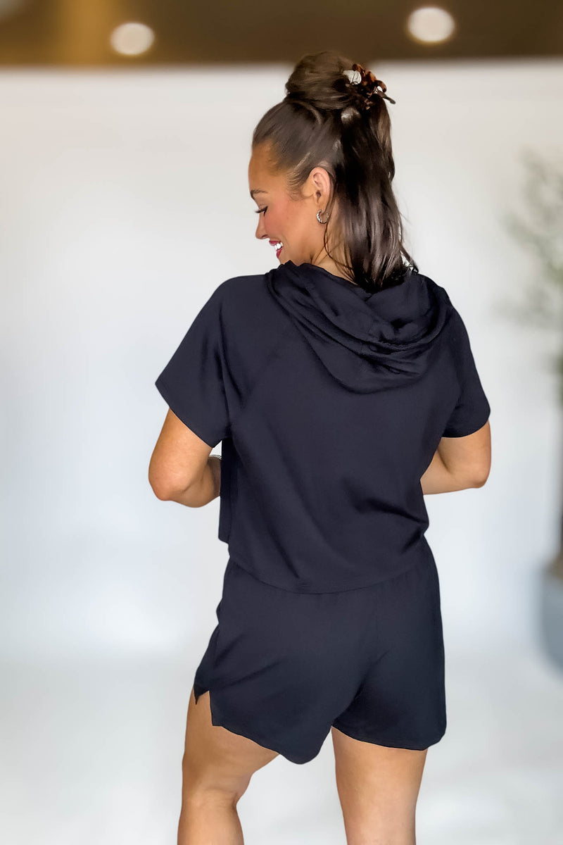 Air Essentials Black Foldover Waist Mini Lounge Shorts