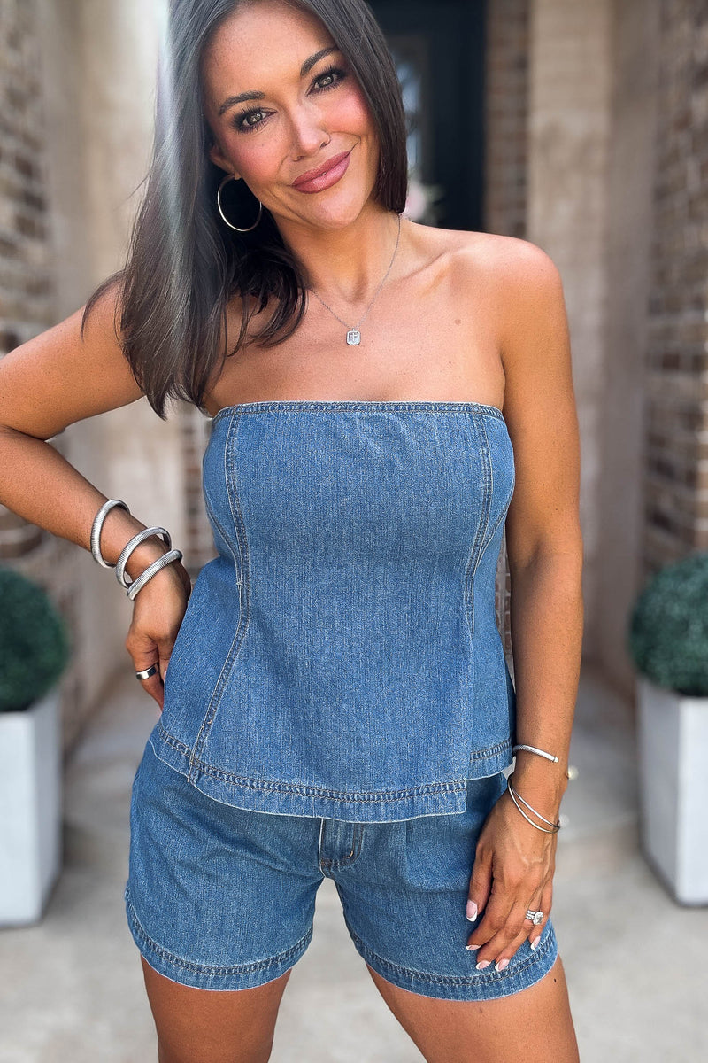 Mable Fit And Flare Denim Tube Top