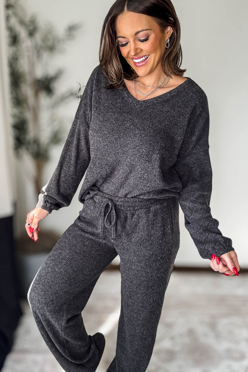 Brushed Hacci Black Long Sleeve Top
