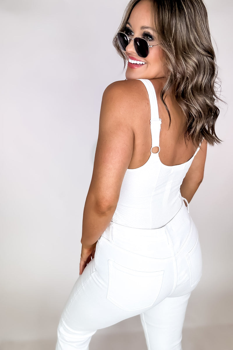 Late Nights White Front Hook And Eye Bodysuit