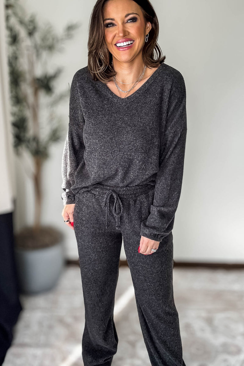 Brushed Hacci Black Long Sleeve Top