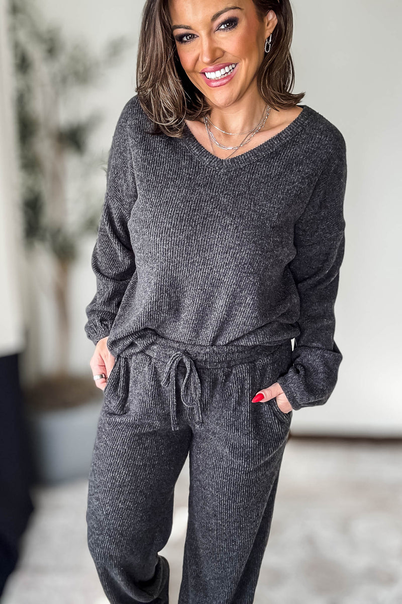 Brushed Hacci Black Long Sleeve Top