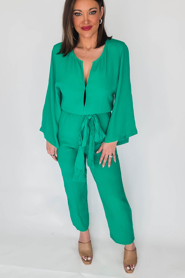 Olivaceous Emerald Kimono Sleeve Jumpsuit