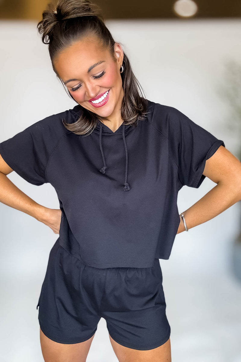 Air Essentials Black Foldover Waist Mini Lounge Shorts