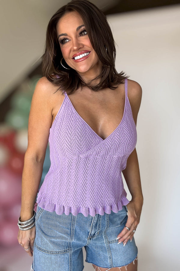 Knit Ruffle Lavender Tank Top
