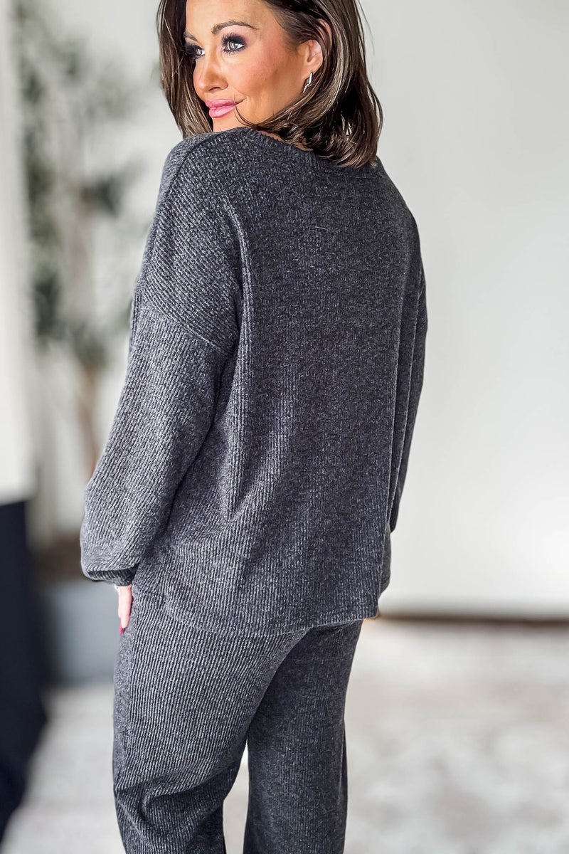 Brushed Hacci Black Long Sleeve Top
