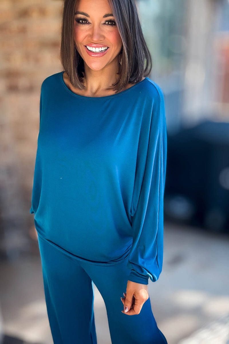 2 Heart Jersey Knit Teal Top