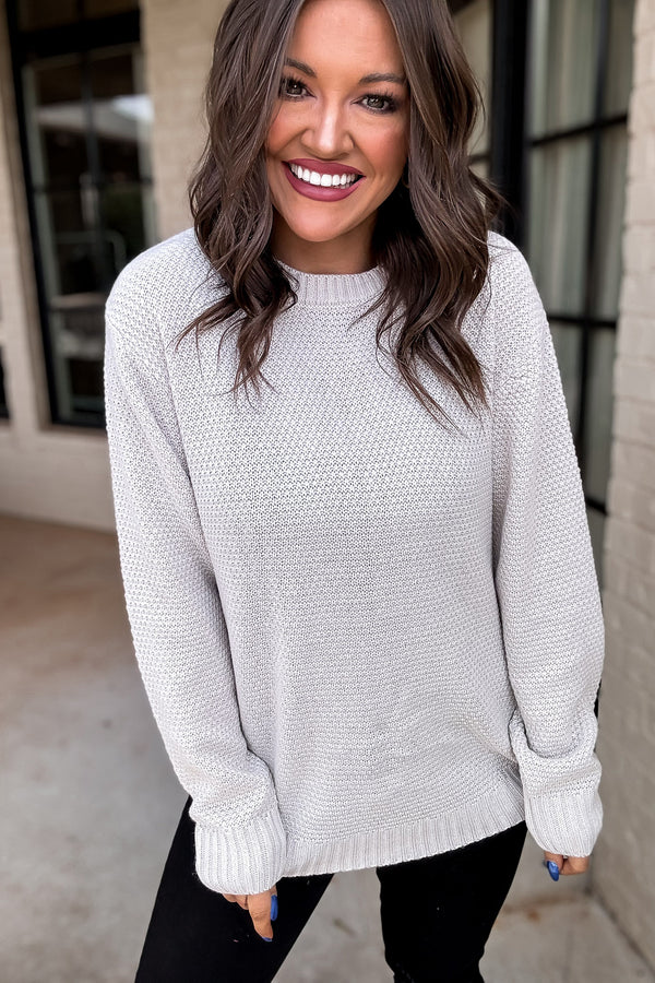 Around The Fire Bone Round Neck Basic Sweater