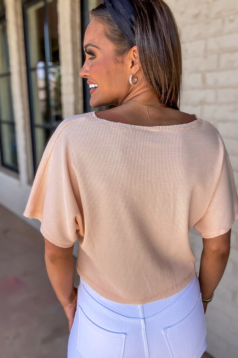 Waffle-Knit Peach Cropped Top