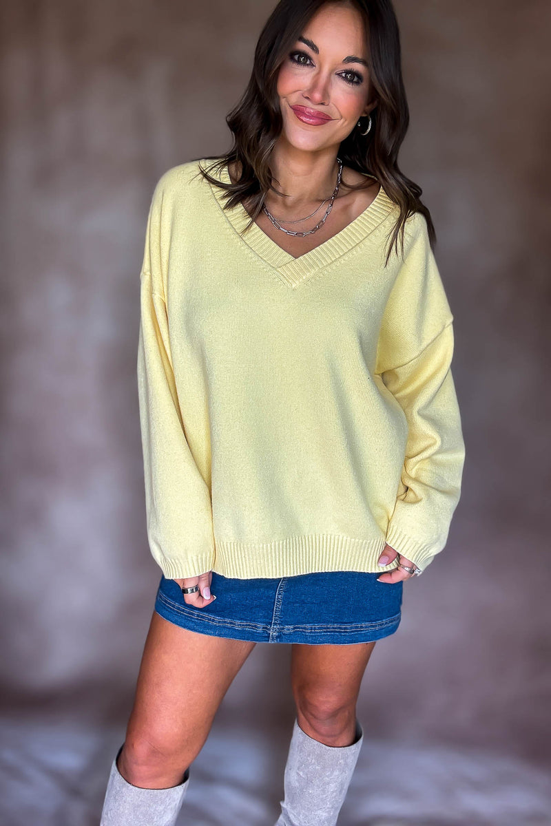 Yellow V-neck Oversized Sweater