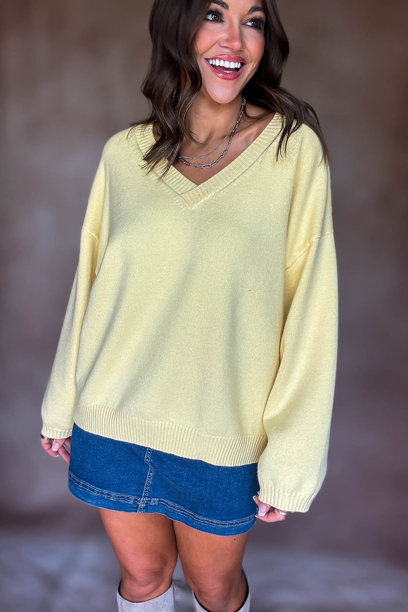 Yellow V-neck Oversized Sweater