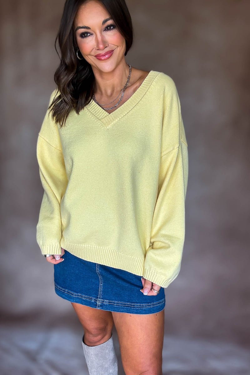 Yellow V-neck Oversized Sweater