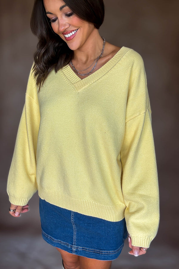 Yellow V-neck Oversized Sweater