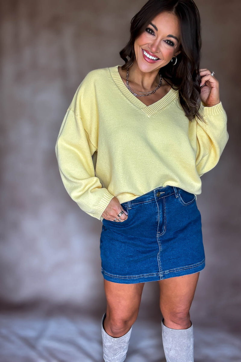 Yellow V-neck Oversized Sweater