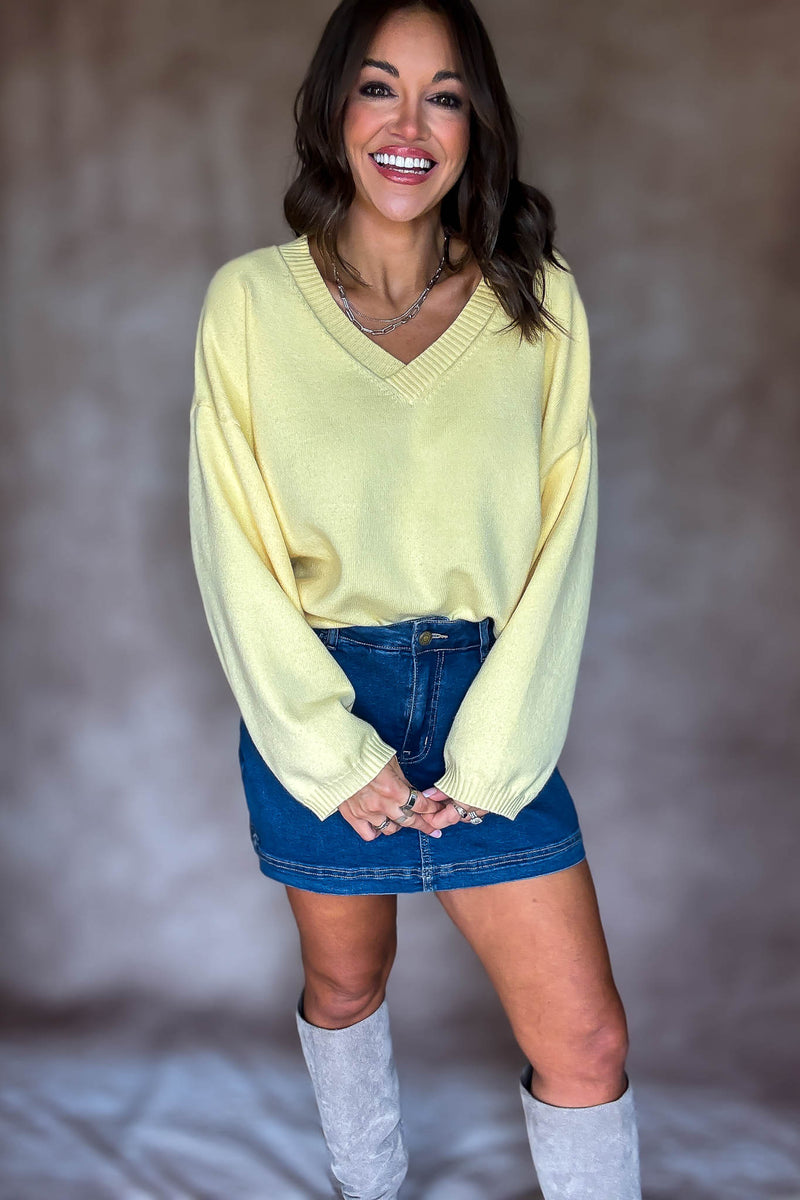Yellow V-neck Oversized Sweater