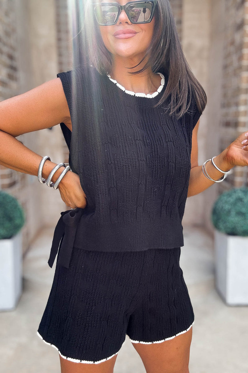 Mable Ultimate Black Side Tie Detail Knit Vest Top