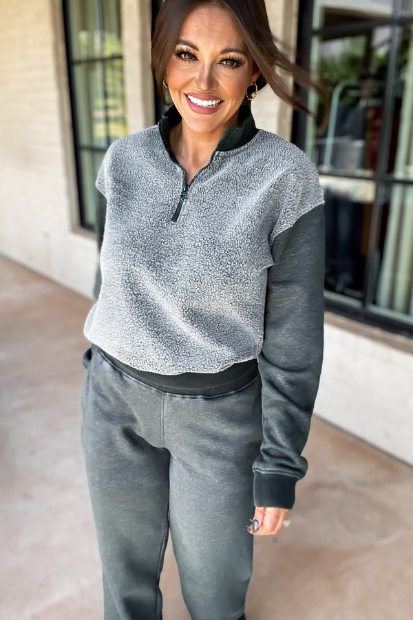 Jungle Green Vintage Fleece Half Zip Pullover