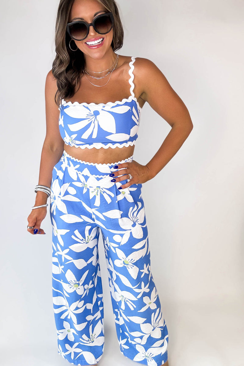 Blue Floral Rickrack Trimmed Top