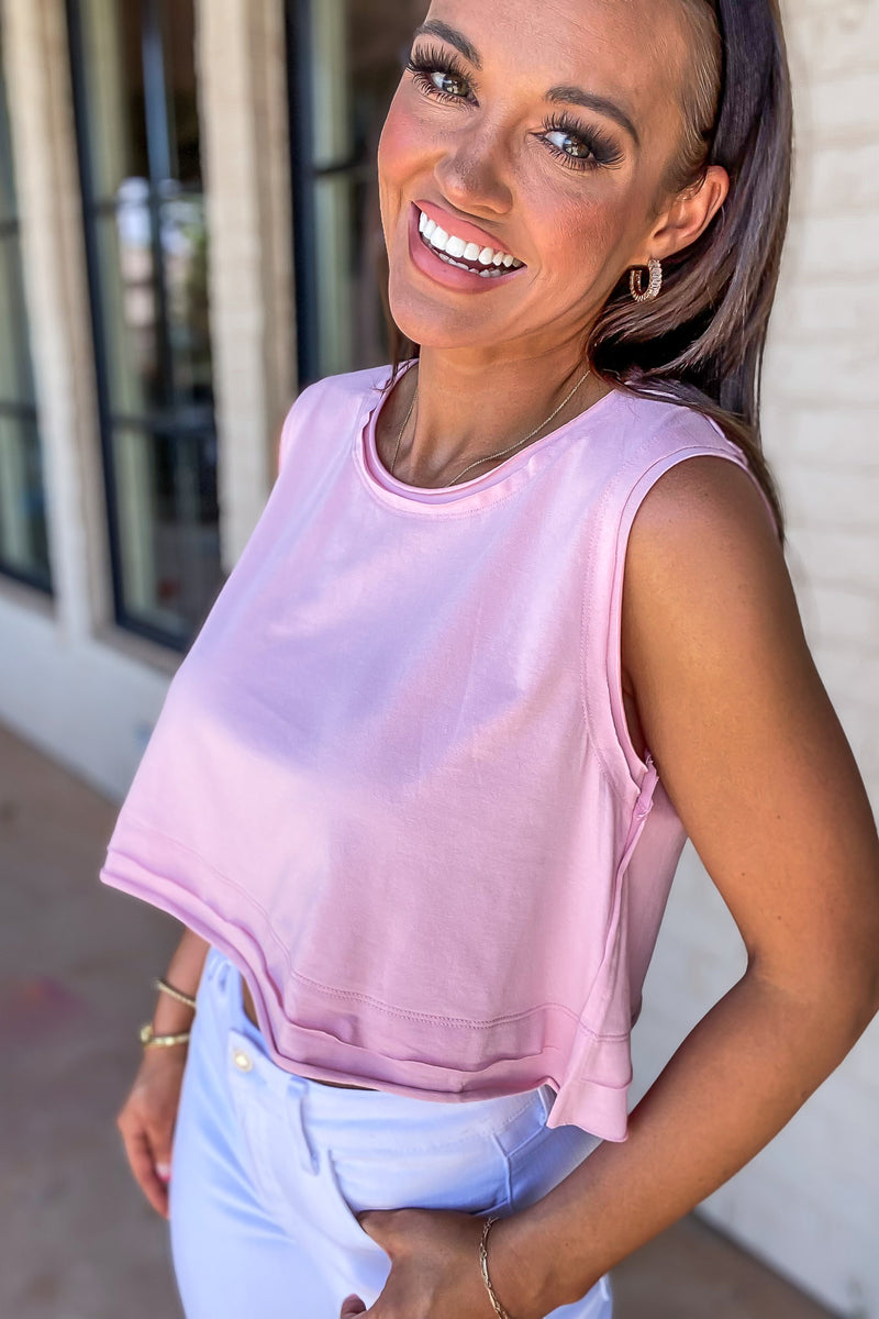 Double-Layered Pink Edged Cropped Tank Top