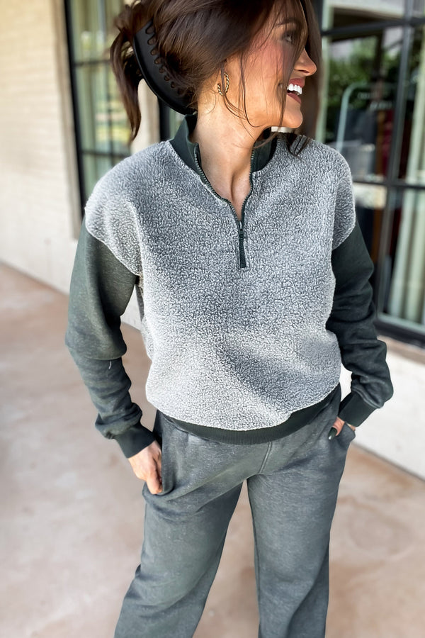 Jungle Green Vintage Fleece Half Zip Pullover
