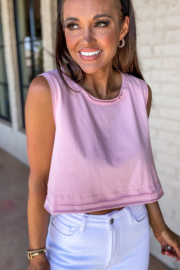 Double-Layered Pink Edged Cropped Tank Top