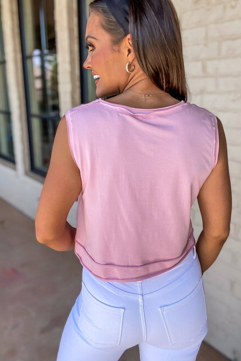 Double-Layered Pink Edged Cropped Tank Top