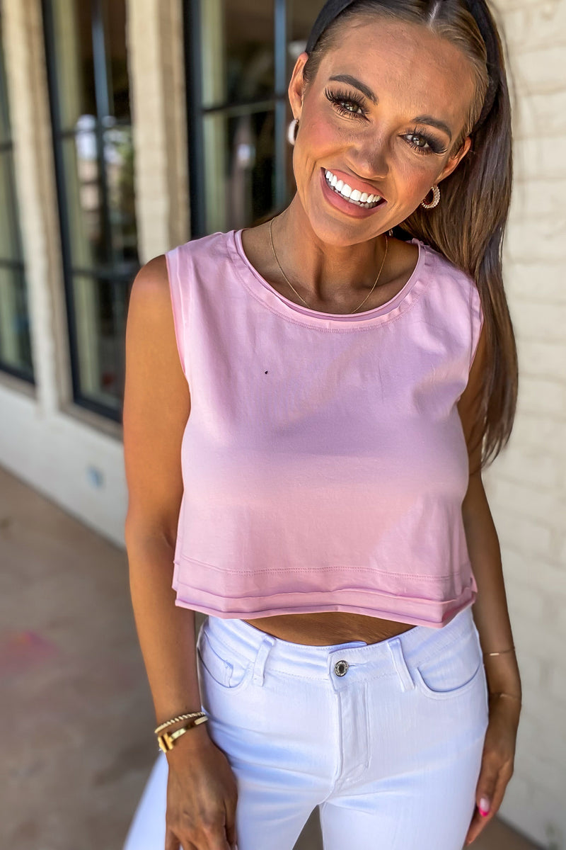 Double-Layered Pink Edged Cropped Tank Top
