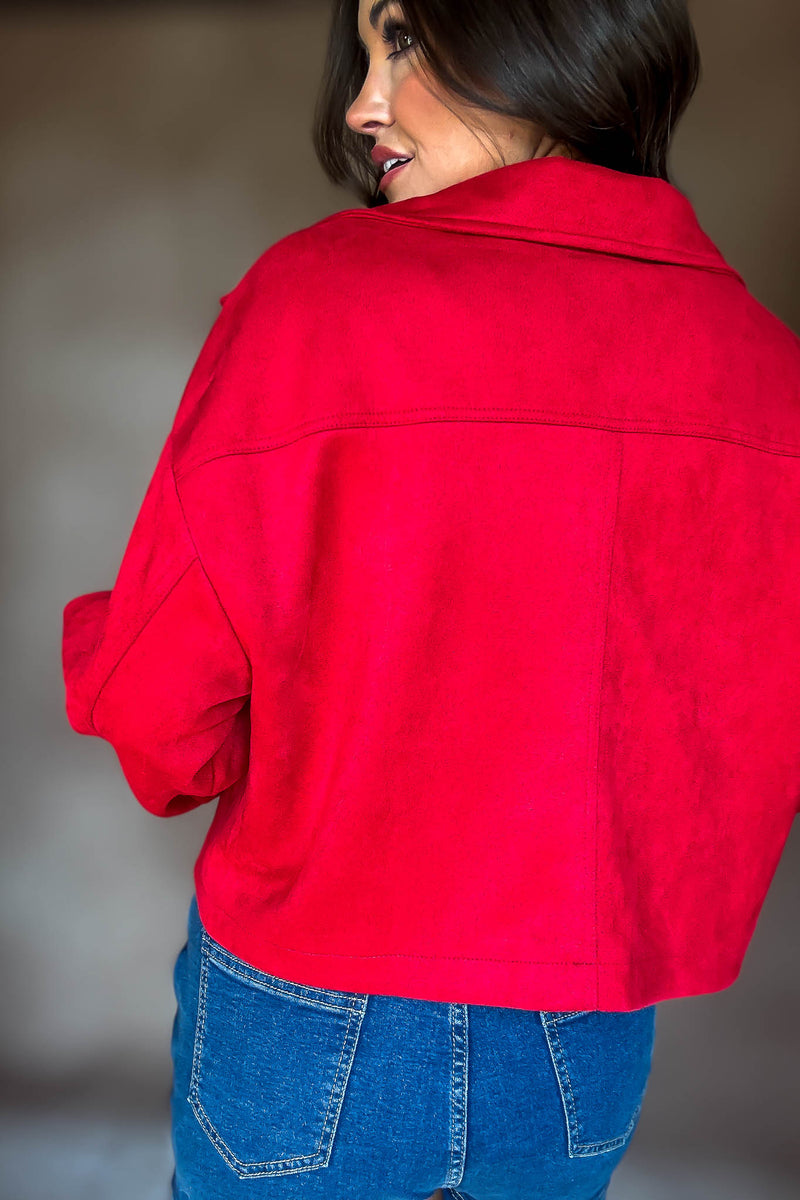RED ZIPPER FRONT SUEDE JACKET