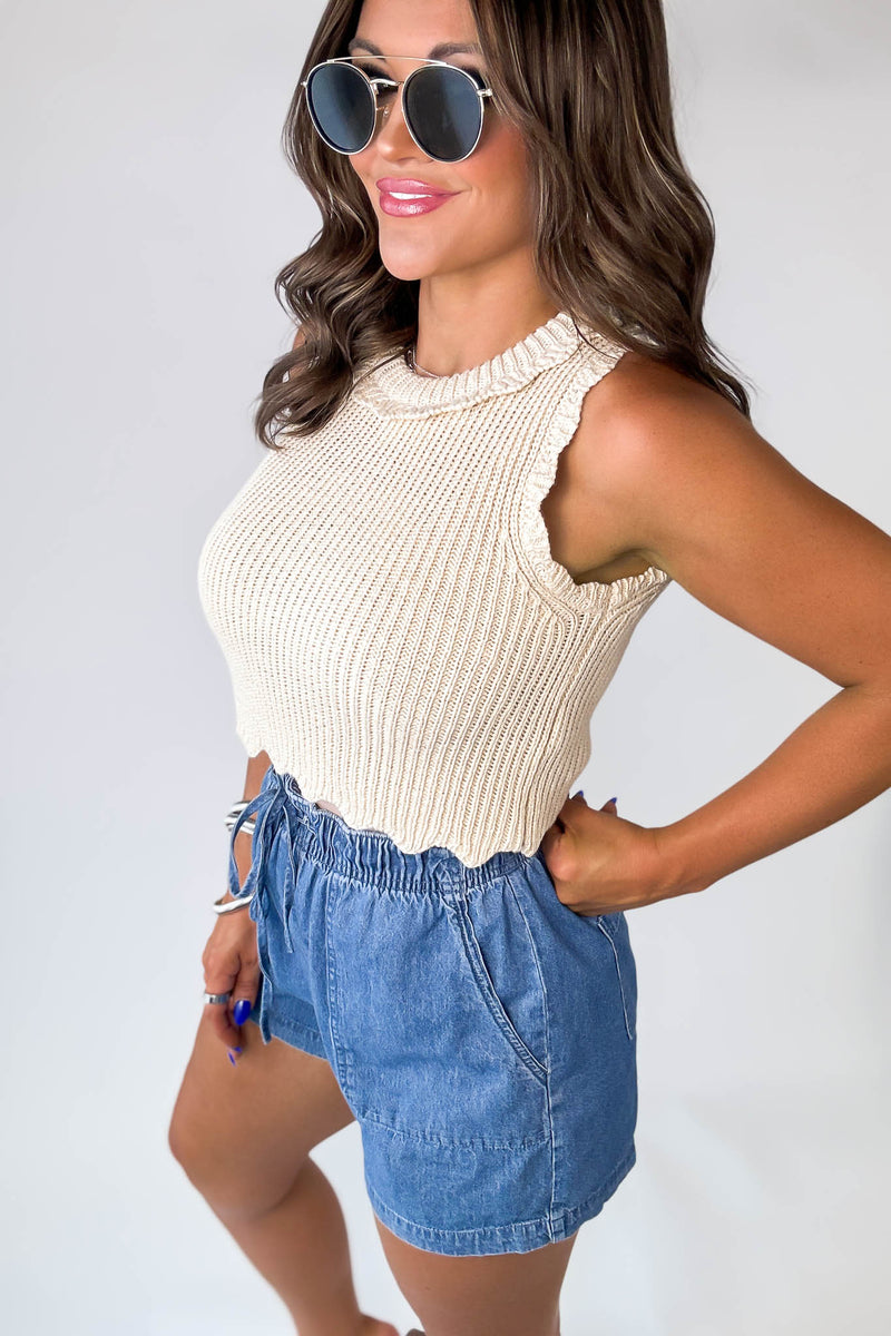Scallop Edge Crop Knit Crochet Tank Top