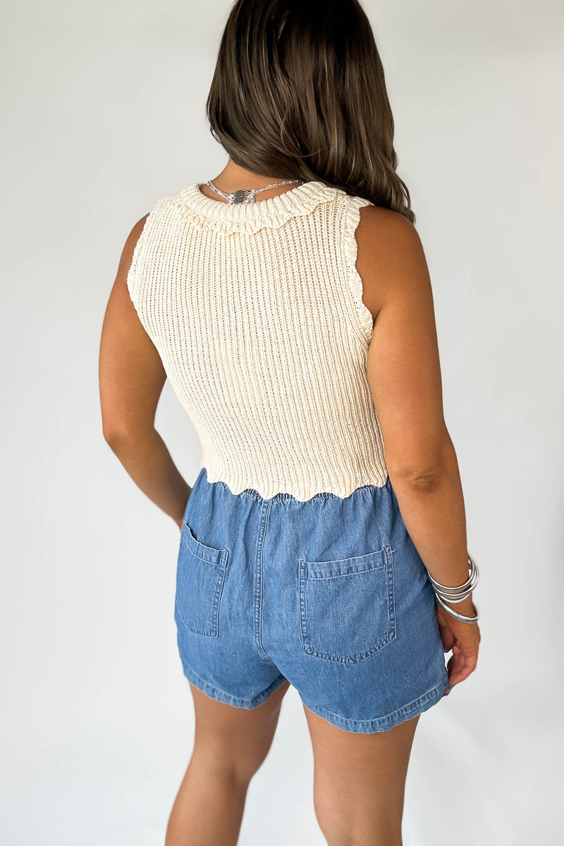 Scallop Edge Crop Knit Crochet Tank Top