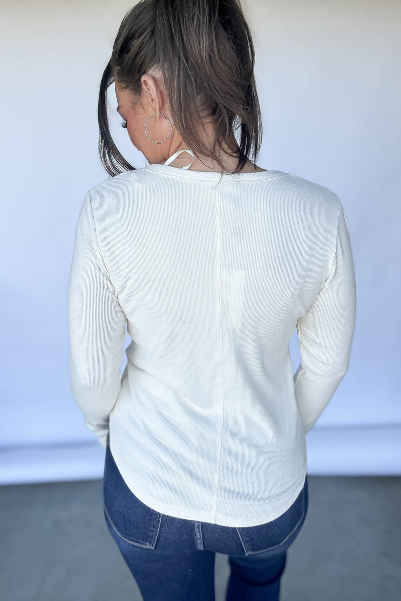 Ecru Soft Cozy Brushed Ribbed Knit Top