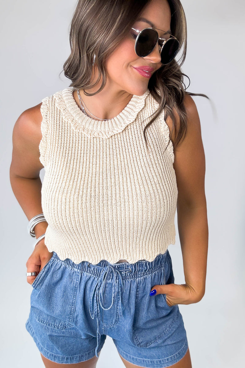 Scallop Edge Crop Knit Crochet Tank Top