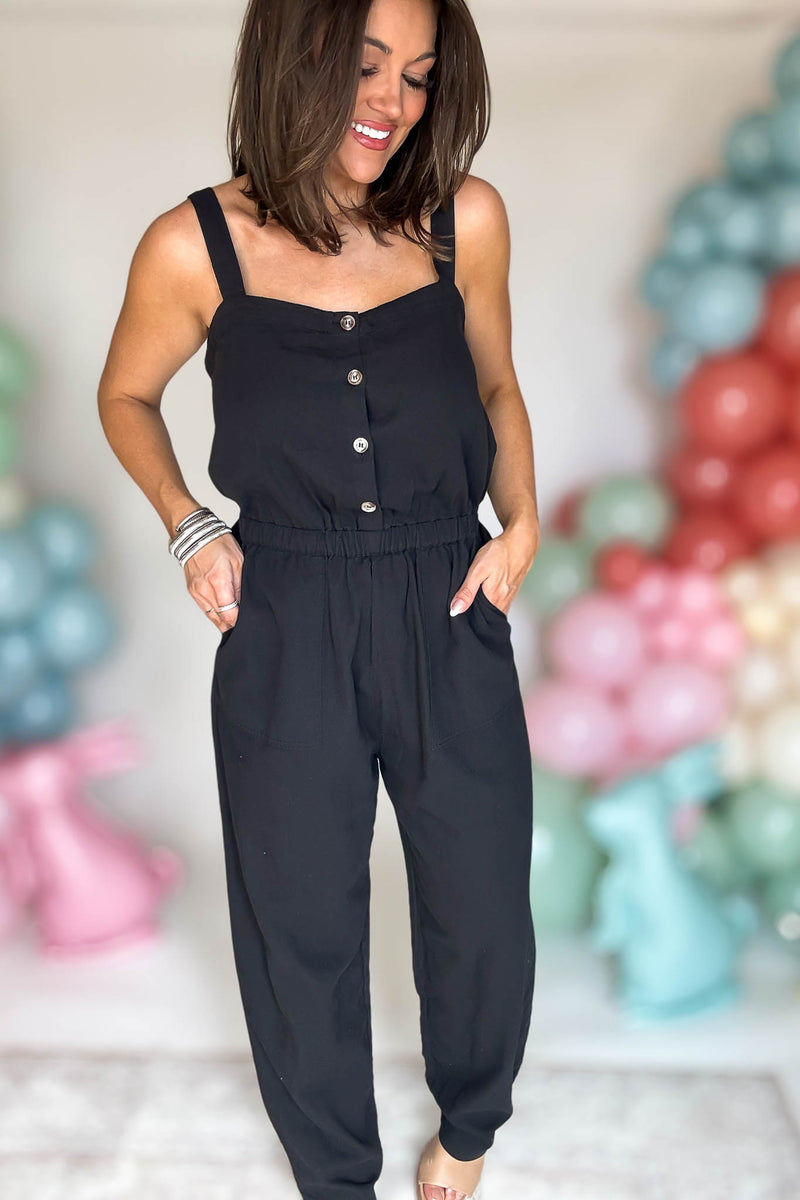 Button Down Black Jumpsuit