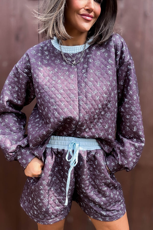 Annie Blue And Brown Floral Print Quilted Shorts