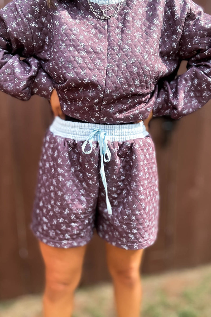 Annie Blue And Brown Floral Print Quilted Shorts