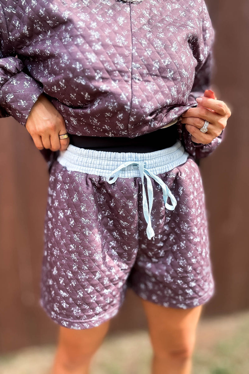 Annie Blue And Brown Floral Print Quilted Shorts