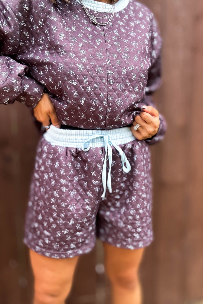 Annie Blue And Brown Floral Print Quilted Shorts