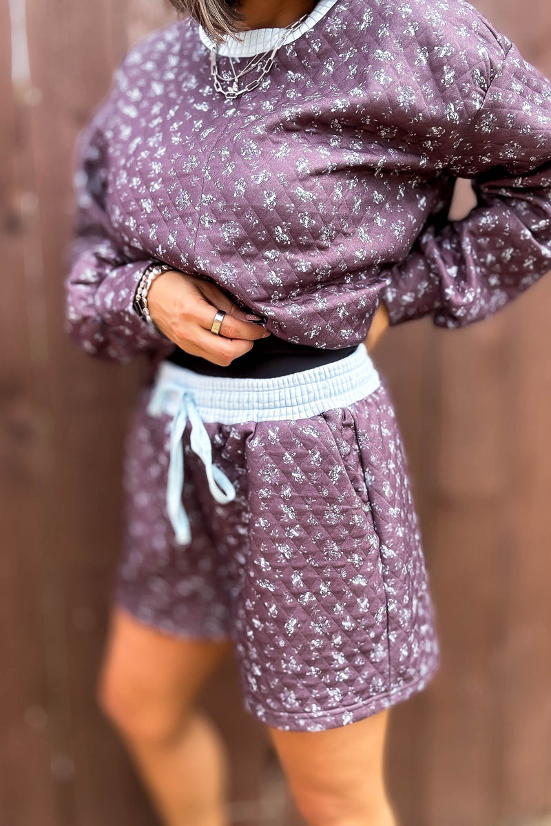 Annie Blue And Brown Floral Print Quilted Shorts