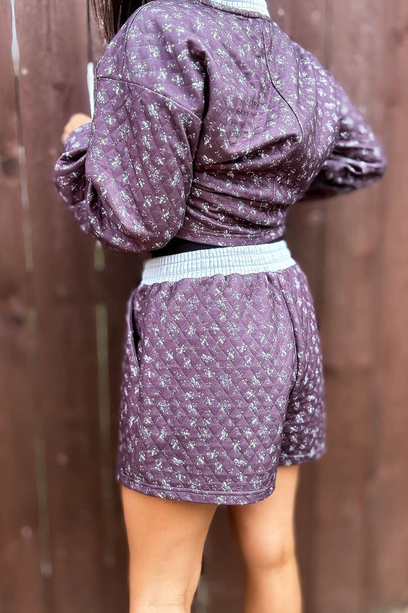Annie Blue And Brown Floral Print Quilted Shorts