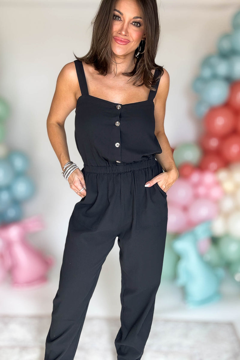 Button Down Black Jumpsuit